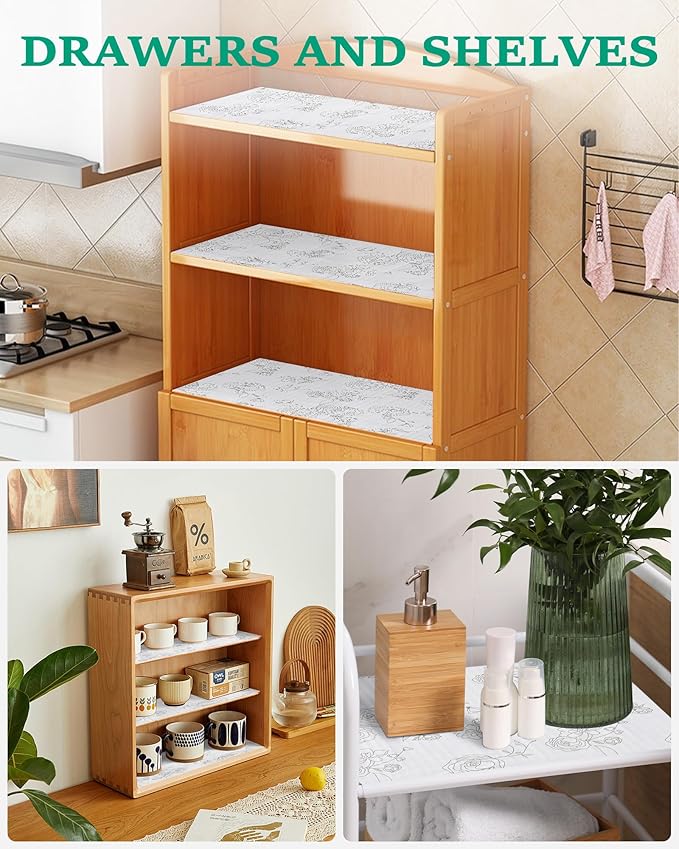 Floral Drawer Liner for Kitchen Cabinets Non-Adhesive Shelf Liner Non-Slip Strong Grip Cabinet Liners Thickened Mats Protective Paper Easy to Clean for Tool Box Pantry (12In x 10FT) - Image 7