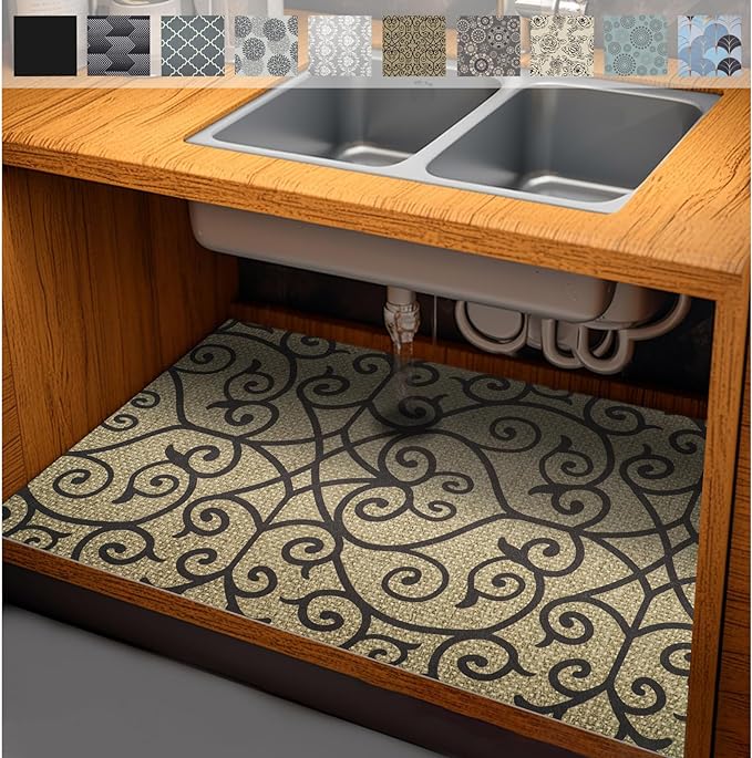AiBOB Waterproof Under Sink Mat, Absorbent Quick Dry Sink Liners Protect Cabinets, Durable Shelf Liners, Slip Resistant and Non-Adhesive, 24X68, Black/Brown by AiBOBGoodValueChairmatforFloorProtection