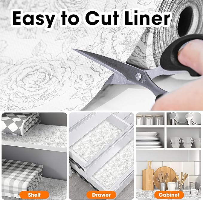 Drawer and Shelf Liner for Kitchen Cabinets Non-Adhesive, Non-Slip Cabinet Liner Shelf Paper Strong Grip Waterproof Easy to Clean for Kitchen Shelves Cupboard, Flower,17.5IN X 20FT - Image 4