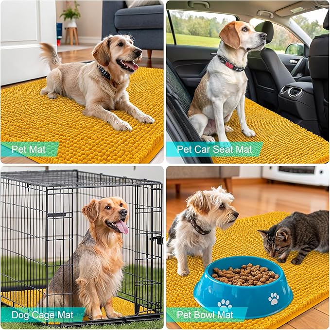 OLANLY Dog Door Mat for Muddy Paws 30x20, Absorbs Moisture and Dirt, Absorbent Non-Slip Washable Doormat, Quick Dry Chenille Mud Mat, Entry Indoor Entryway Carpet for Inside Floor, Golden Yellow - Image 7