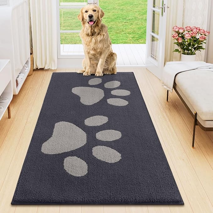 Smiry Dog Door Mat for Muddy Paws, Absorbs Moisture and Dirt, Low-Profile Entryway Mat with Non-Slip Backing, Entry Indoor Outdoor Doormat for Inside Floor (47x24 Inches, Dark Grey, Paw) by Smiry