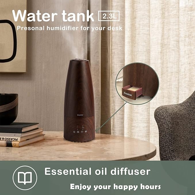 Cool Mist Humidifier，Elecameier Air humidifier for Home/Bedroom with Remote Control 2.3L Smart Air Humidifier for Desk/Office/Bedroom 25dB Whisper Quiet with Auto Shut off dark wood - Image 7