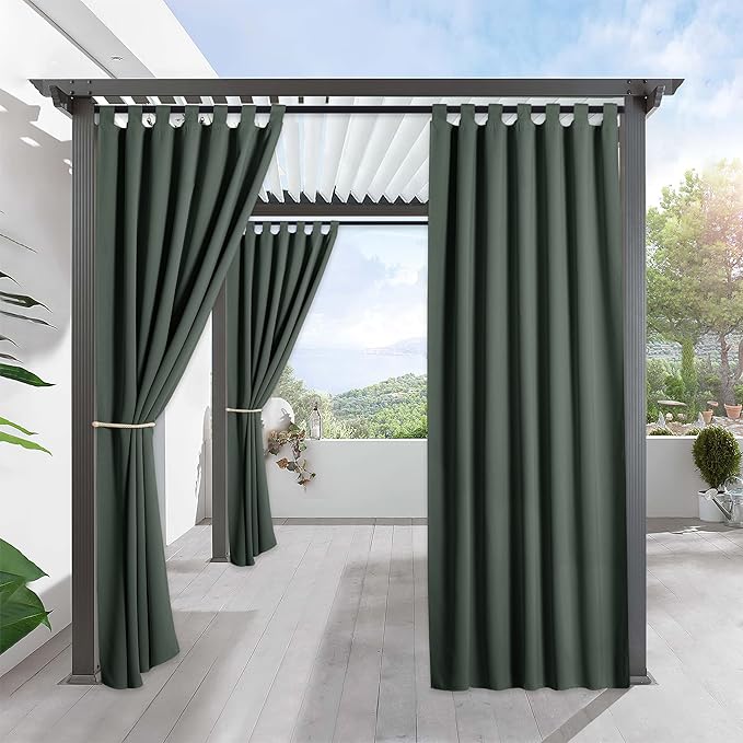 RYB HOME Waterproof Outdoor Curtains - Sunlight Block Windproof Privacy Outside Deck for Patio Porch Balcony Pergola Shower Enclosure, W 52 x L 90 inches, 1 Panel, Dark Green by RYBHOME