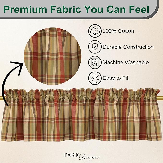 Park Designs Farmhouse Kitchen Valances for Windows - Red Heartfelt | Fall Decor Window Valance Curtain | Plaid Curtain Windows | 72"x14" - Image 2