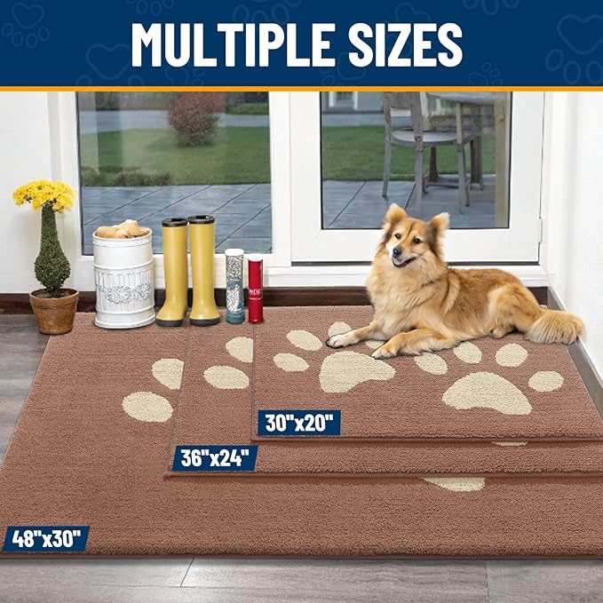 Smiry Dog Door Mat for Muddy Paws, Absorbs Moisture and Dirt, Low-Profile Entryway Mat with Non-Slip Backing, Entry Indoor Outdoor Doormat for Inside Floor (30x20 Inches, Camel, Paw) - Image 3