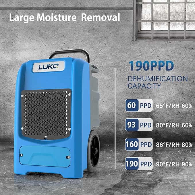 LUKO 190 Pints Commercial Dehumidifier with Pump & Drain, 8000 Sq Ft Large Space,8000 Sq Ft Large Space, Large Capacity Industrial Dehumidifier for Basement - Image 2