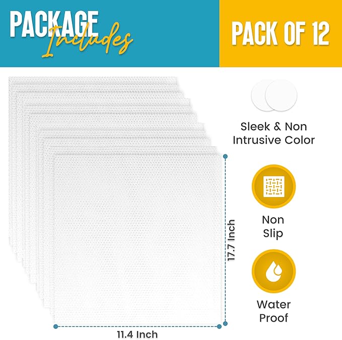 Refrigerator Liners for Shelves (12 Pack) by Linda’s Essentials - Non-Adhesive Shelf or Drawer Liner, BPA-Free Fridge Mats for Kitchen & Cabinets, Easy to Clean, Ideal Household Essentials (Clear) - Image 2