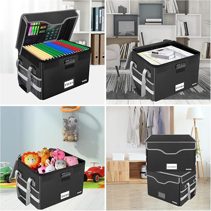 DocSafe Fireproof Document Box with Lock,File Storage Organizer with Pockets,Collapsible Portable File Box Home Office Safe Filing Cabinet with Handle for Hanging Letter/Legal Folders,Black,2 Pack - Image 3