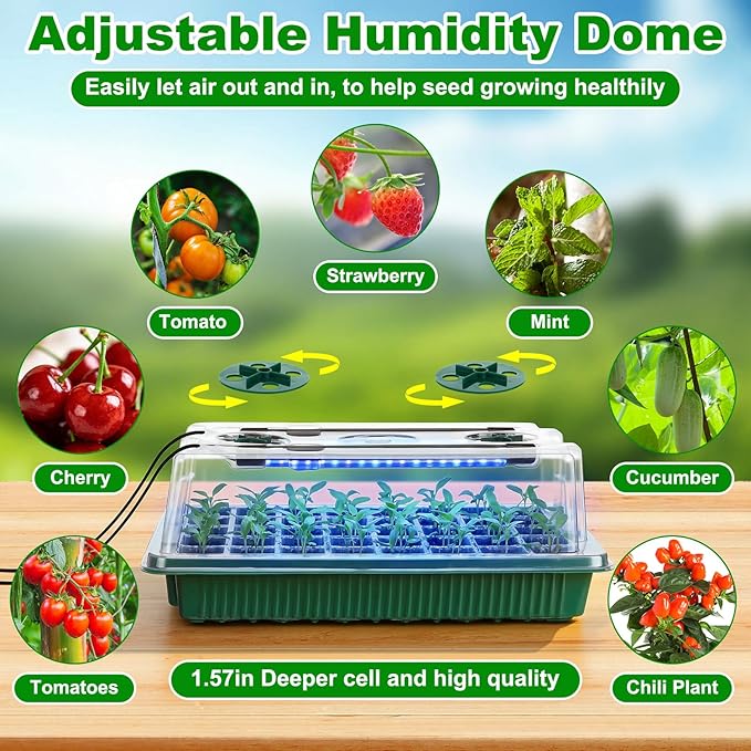 8 Pack Starter Tray with Light, 320 Cells Sprouting Kit Seedling Tray with Humidity Domes, Remote, Timer, Adjustable Light & Gloves, Starter for Indoor Greenhouse - Image 4