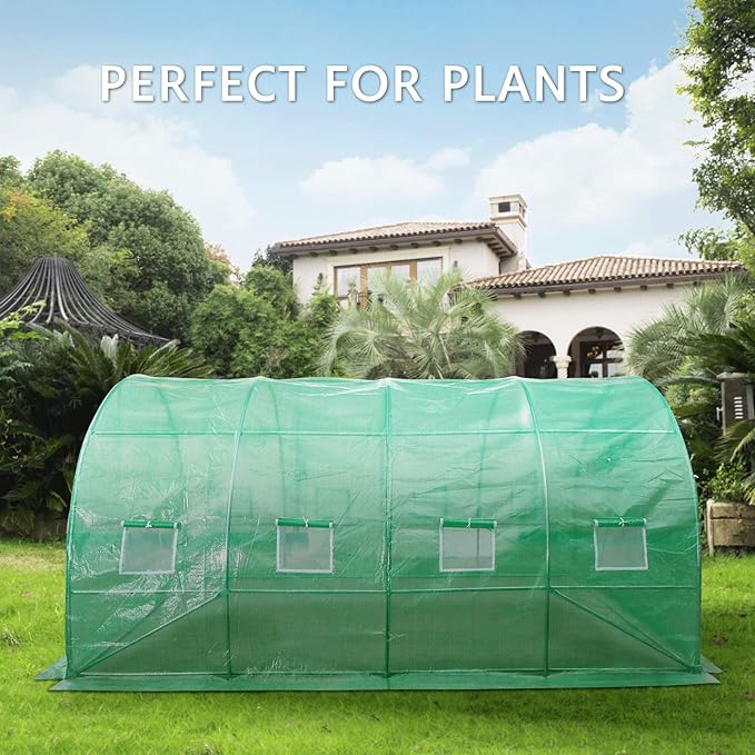 VIVOSUN 13x10x7 Ft. Large Walk in Greenhouse, Greenhouse Tunnel, Garden Plant Hot House with Green PE Cover, Roll-up Zipper Door and Window for Outdoor - Image 2