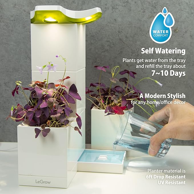 LeGrow Indoor Planter with LED Grow Light, Automatic 12 Hours Timer, 7 Days Watering-Free, 2 Self Watering Pots for Small Plants, Home Decor & Office Desktop, White - Image 3