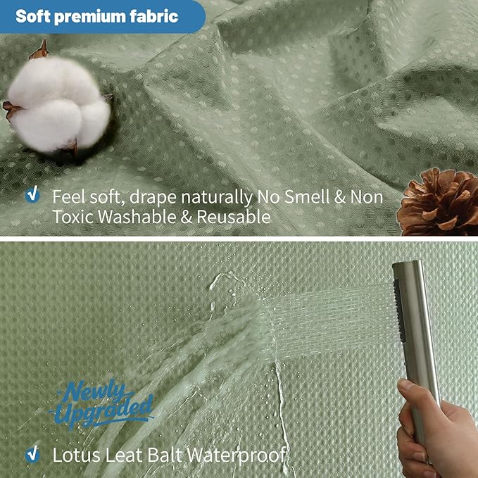 2-in-1 Waterproof Fabric Shower Curtain - No Separate Liner Needed, Hotel-Style Waffle Weave, Effortless Cleaning & Washable Bathroom Shower Curtain Set,72Wx84H,SageGreen - Image 4