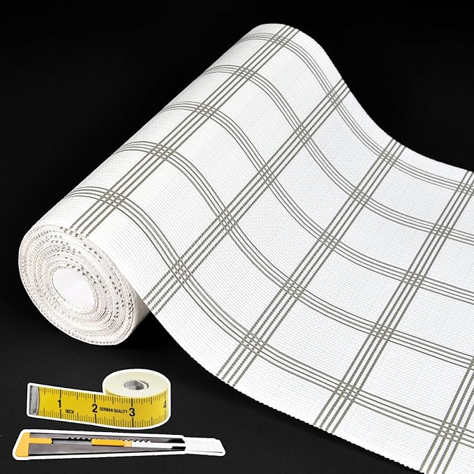 Shelf Liners for Kitchen Cabinets 12in x 10FT, Non Adhesive Drawer Liner White Square Thickened Shelf Liner Non-Slip Easy to Clean for Tool Box Refrigerator with Knife and Tape Measure by Adwann