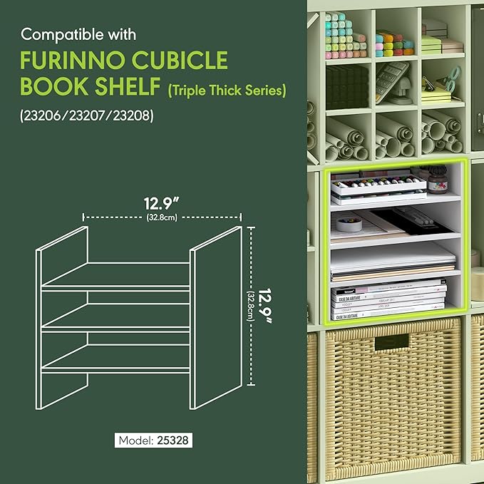 Furinno Cubicle Cube Insert, 3-Shelf Cube Organizer, 3-Tier Shelf Accessory, Fits into Furinno Triple Thick Cubes, IKEA Kallax, for Organizers and Storage, White - Image 3