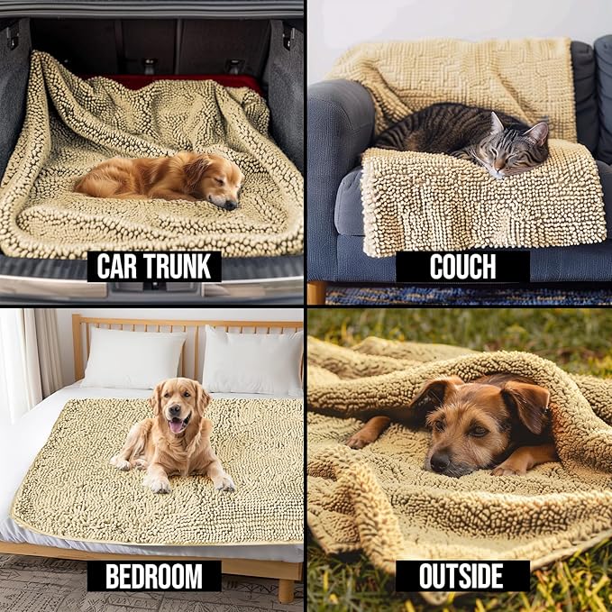 Muddy Mat® Dog Blanket - Chenille Water Absorption Blanket for Bed & Couch Cover for Dogs Washable, Anti-Slip Soft and Durable Furniture Protector for Dogs - Beige 48"x56" - Image 4