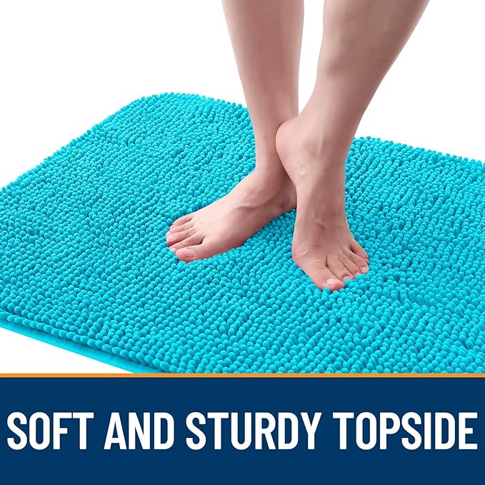 OLANLY Dog Door Mat for Muddy Paws 36x24, Absorbs Moisture and Dirt, Absorbent Non-Slip Washable Doormat, Quick Dry Chenille Mud Mat for Dogs, Entry Indoor Entryway Carpet for Inside Floor, Aqua Blue - Image 4