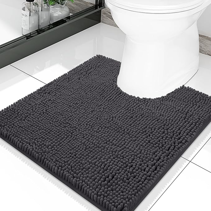 Smiry Luxury Chenille Toilet Rugs U-Shaped 20x20, Soft Absorbent Non-Slip Contour Bathroom Rugs for Toilet, Machine Washable Contoured Bath Mats, Charcoal Grey by Smiry