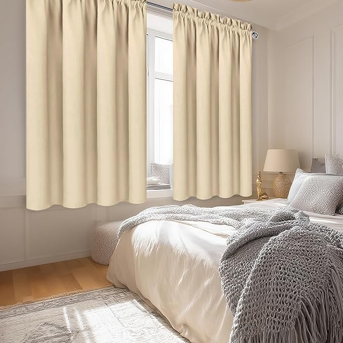 DWCN Beige Curtains for Bedroom Thermal Insulated Room Darkening Drapes for Living Room Rod Pocket Light Blocking Solid Window Treatment, W 42 x L 63 Inch, 2 Panels, Beige - Image 2