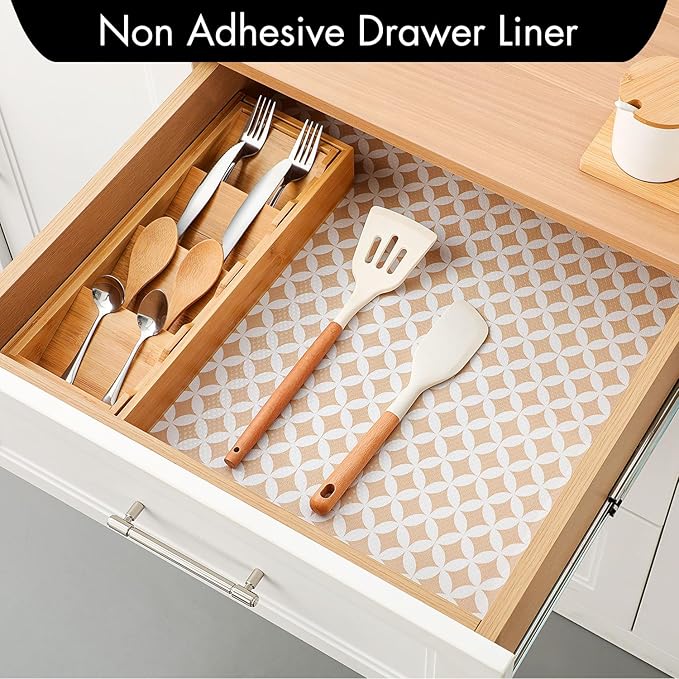 Cooyes Shelf Liner for Kitchen Cabinets – Non-Adhesive Waterproof EVA Liner for Drawers and Cabinets – Durable, Easy-to-Cut Shelf Paper with Modern Pattern - Image 2