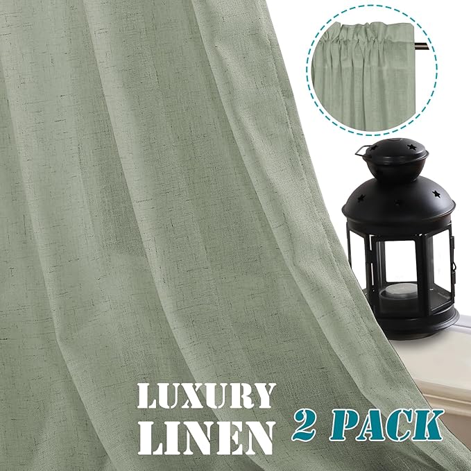 H.VERSAILTEX Linen Curtains Elegant Natural Linen Semi Sheer Curtains Energy Light Filtering Rod Pocket Window Treatments Panels for Living Room (Set of 2, Sea Grass, 52 inch W X 72 inch L) - Image 8