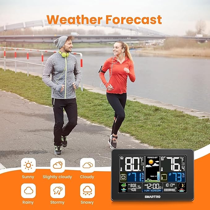 SMARTRO Weather Station Wireless Indoor Outdoor Thermometer for Home, Large Color Display Digital Clock, Forecast with Barometer, Ambient Temperature Humidity Monitor with Moon Phase - Image 8