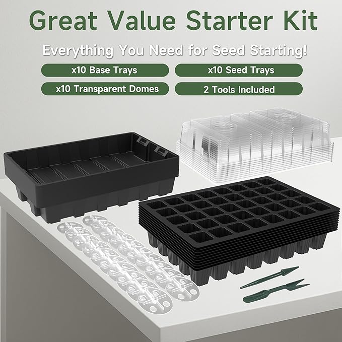 Gardzen 10-Set Garden Propagator Set, Seed Tray Kits with 400-Cell, Seed Starter Tray with Dome and Base 15" x 9" (40-Cell Per Tray) - Image 6