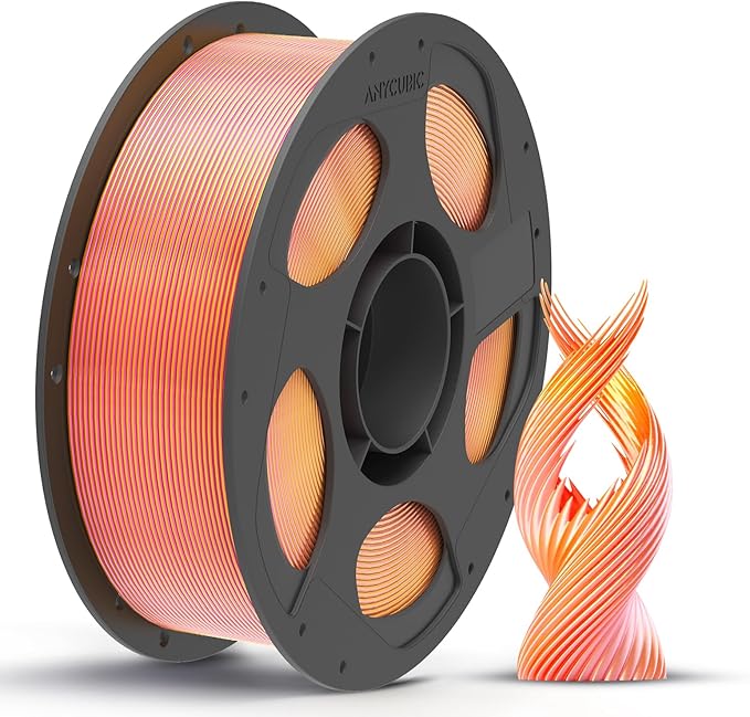 ANYCUBIC Silk Dual Color Pla Filament, 2-in-1 Chrome Coextrusion Color Change 3D Printer Filament 1.75mm Dimensional Accuracy +/- 0.02mm, Silk Texture, 1KG Reusable Spool (2.2 lbs), Pink Gold by ANYCUBIC