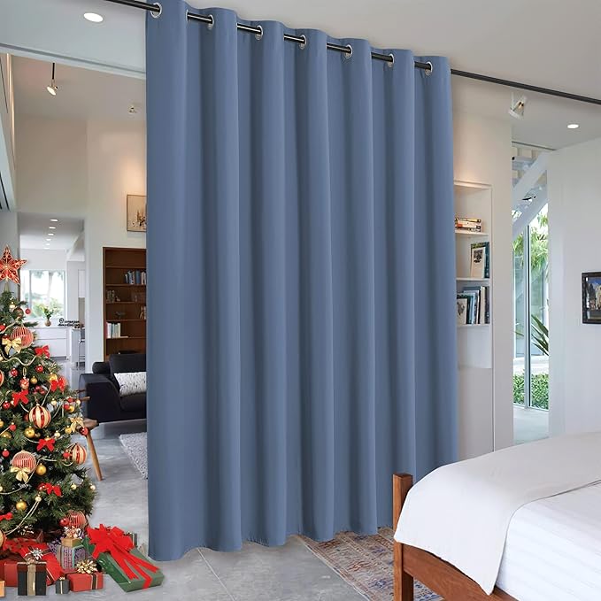 RYB HOME Privacy Curtain for Sliding Glass Door, Light Block Noise Reduce Insulated Curtain Screen Ceiling to Floor for Locker Room Basement Bedroom Closet, 100 inch Wide x 96 inch Long, Stone by RYBHOME