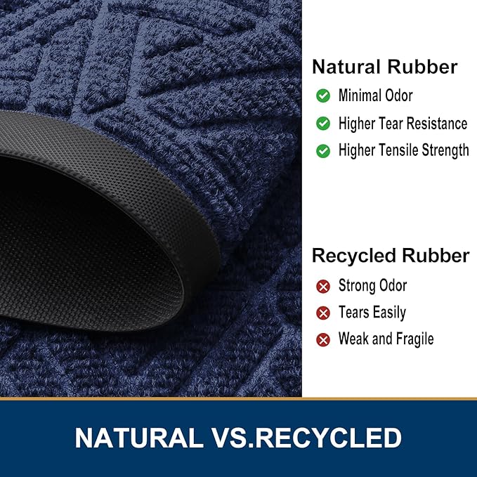 Smiry Front Door Mat Outside Entrance, Heavy Duty Sturdy Natural Rubber Doormat, Trap Dirt and Moisture, Easy Clean Low Profile Mats for Indoor Outdoor Entry, Grid Geometric (35x23, Navy Blue) - Image 5
