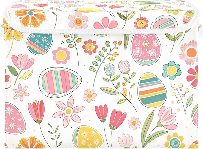 xigua Easter Flower Eggs Storage Bins with Lids and Carrying Handle,Foldable Storage Boxes Organizer Containers Baskets Cube with Cover for Home Bedroom Closet Office by LLCxigua