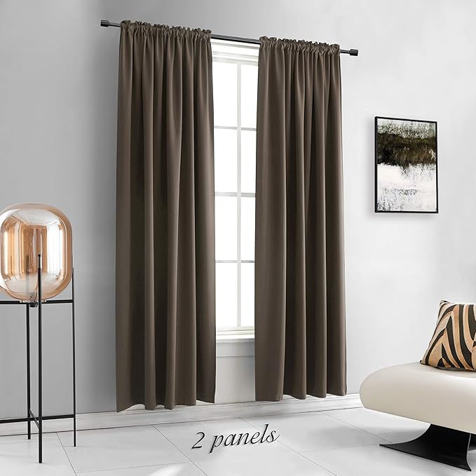 DONREN 2 Panels 84 inch Length Chocolate Brown Blackout Curtain Panels for Bedroom - Rod Pocket Room Darkening Thermal Insulated Curtains for Living Room (52 x 84 Inches Long) - Image 2