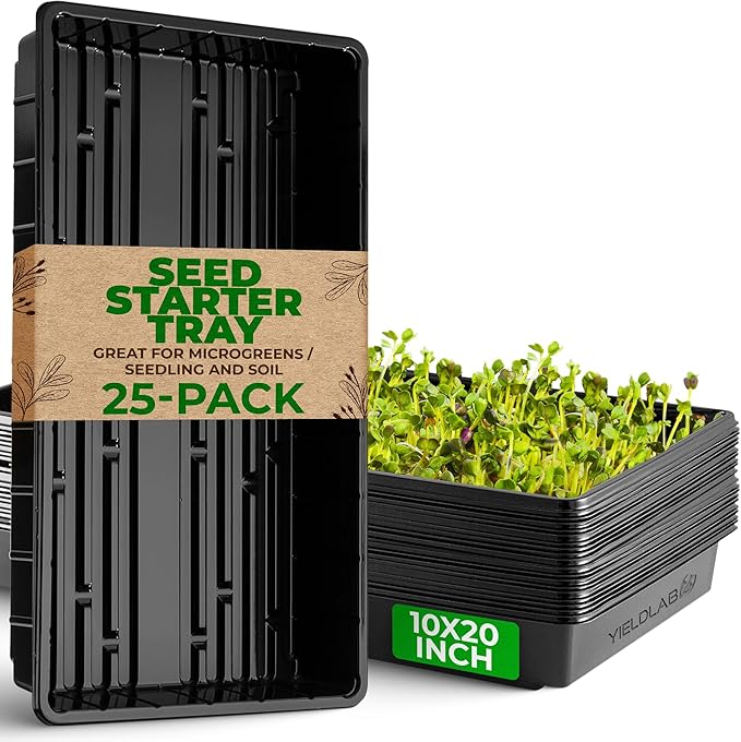 10x20 Inch Black Plastic 25 Pack Plant Propagation Tray – Growing Trays for Garden, Planting, Seedling, Soil & Hydroponic Horticulture - Microgreen Trays Grow Plants - No Drain Holes by YieldLab