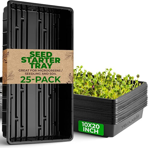 10x20 Inch Black Plastic 25 Pack Plant Propagation Tray – Growing Trays for Garden, Planting, Seedling, Soil & Hydroponic Horticulture - Microgreen Trays Grow Plants - No Drain Holes by YieldLab