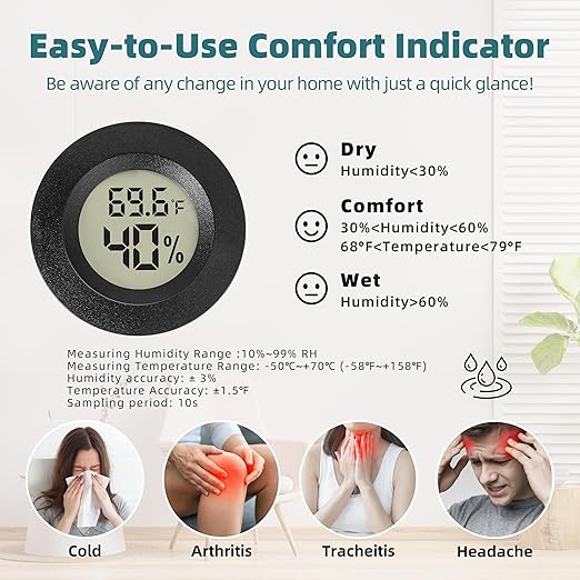 Mini Hygrometer Indoor/Outdoor Humidity Meter Hygrometer Thermometers 4 Pack Humidity Meters Gauge Mini Digital Thermometer for Humidors, Greenhouse, Garden, Cellar (4) - Image 2