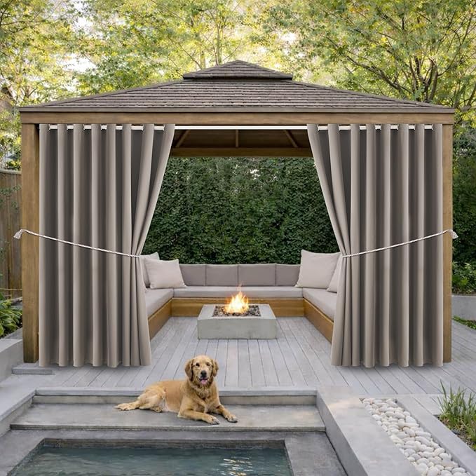 Waterproof Outdoor Curtain W105 x L84 - Grommet Top Sunlight Blocking Window Treatment Drapes Blackout Curtains for Home Bedroom Living Room Outdoor Patio Porch Gazebo (Taupe, 2 Panels) by DivaenCamino