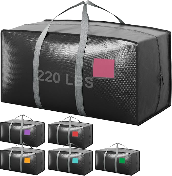 6 Pack Extra Heavy Duty Large Moving Bags with Reinforced Zipper & Wide Handles, Waterproof Storage Bins for Clothes, College Dorm, Travel, and Home Organization, Gray by Unknown