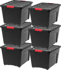 IRIS USA 54 QT Plastic Storage Box with Lid and Latches - 6 Pack - BPA-Free, Garage Organizing Solution, Durable Nestable Stackable Containers, Secure Pull Handle - Black by IRISUSA