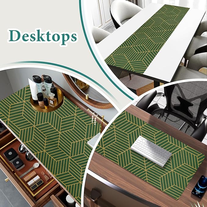 Shelf Liners for Kitchen Cabinets 17.5in x 20FT, Non Adhesive Cabinet Liner Strong Non-Slip Thickened Gold Green Geometric Drawer Liner, Easy to Clean for Shelf, Cabinet with Knife and Tape Measure - Image 8