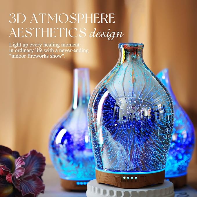 Porseme 280ml Essential Oil Diffuser 3D Glass Aromatherapy Ultrasonic Humidifier - Auto Shut-Off, Timer Setting, BPA Free for Home Hotel Yoga Leisure SPA Gift - Image 7