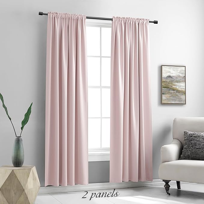 DONREN Pastel Pink Room Darkening Curtains - 90 Inch Length Light Blocking Thermal Insulated Energy Saving Curtain Panels for Livingroom,Light Pink,W 52 x L 90 Inch, 2 Panels - Image 2