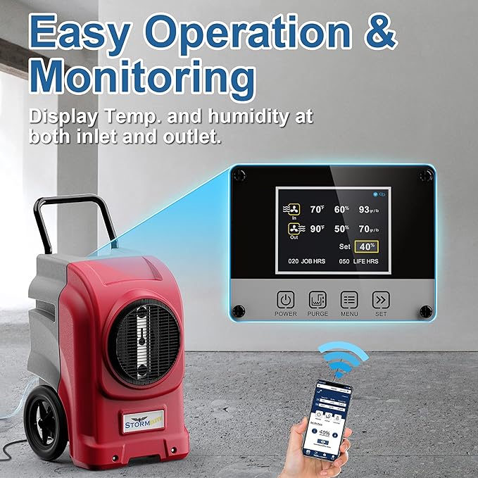 AlorAir 270 Pints Commercial Dehumidifiers for Large Room or Basements, Industrial Large Dehumidifier with Pump and Drain Hose, Dehumidifiers with Smart Wi-Fi, 5 Years Warranty, Red - Image 2