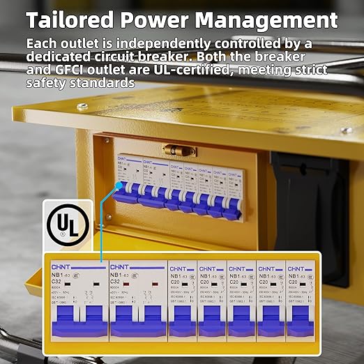 Joinfworld Power Distribution Box,50A 125V/250V NEMA SS2-50 CS6375 Inlet, 30A Circuit Breaker, Individually Controllable Sockets, Heavy - Duty Waterproof Enclosure with Cooling Fan - Image 4