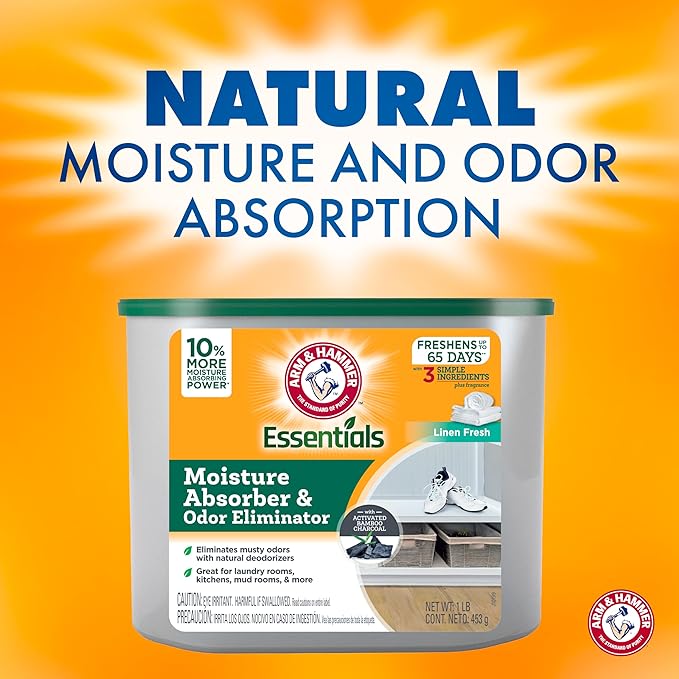 Arm & Hammer Essentials Disposable Moisture Absorber and Odor Eliminator Tub, Linen Fresh, 1 lb., 3-Pack, Attracts and Traps Excess Moisture, Ideal Closet Non-Electric Dehumidifier - Image 3