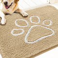 OLANLY Dog Door Mat for Muddy Paws 30x20, Paw Print Design, Absorbs Moisture and Dirt, Absorbent Non-Slip Washable Doormat, Quick Dry Chenille Mud Mat for Dogs, Entry Indoor Entryway Carpet, Beige by OLANLY