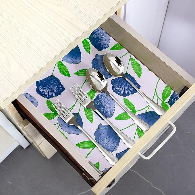 2 Rolls 12" W x 120" L Floral Drawer and Shelf Liner for Cabinets, Non-Adhesive Strong Grip Non-Slip Flower Shelf Cabinet Kitchen Shelf Liners for Kitchen Cabinets - Image 6