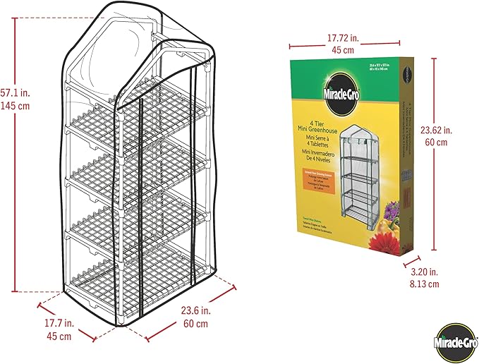 Miracle-Gro 23" x 17" x 57" 4-Tier Indoor/Outdoor Mini Greenhouse Plant Tent, All-Season Compact Plant Growth Accelerator with PVC Cover and Roll-Up Zipper Door, Clear - Image 5