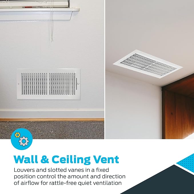 EZ-FLO 14 x 6 Inch (Duct Opening) Air Vent Cover for Wall or Ceiling, Two-Way Ventilation Register, Solid Steel HVAC Register Cover, White, 61613 - Image 4