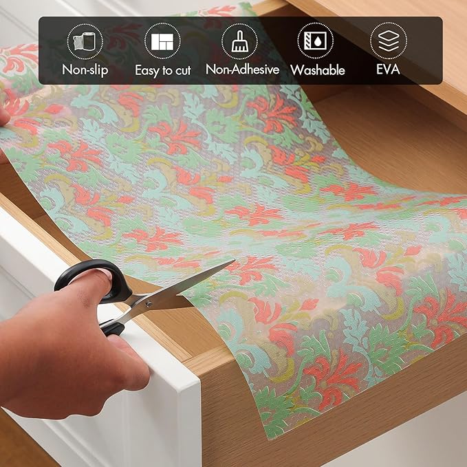 Cooyes Shelf Liner for Kitchen Cabinets – Non-Adhesive Waterproof Drawer Liner – Durable EVA Material Easy-to-Cut Shelf Paper for Refrigerator, Cupboard, Dresser with Modern Pattern - Image 4