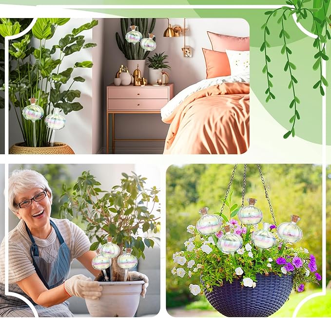Yungyan 6 Pcs Self Watering Plant Globes Glass Cactus Insert Watering Devices Automatic Plant Watering Bulbs Water Globes for Indoor Outdoor Plants(Rainbow Color,9.84 Inch) - Image 5