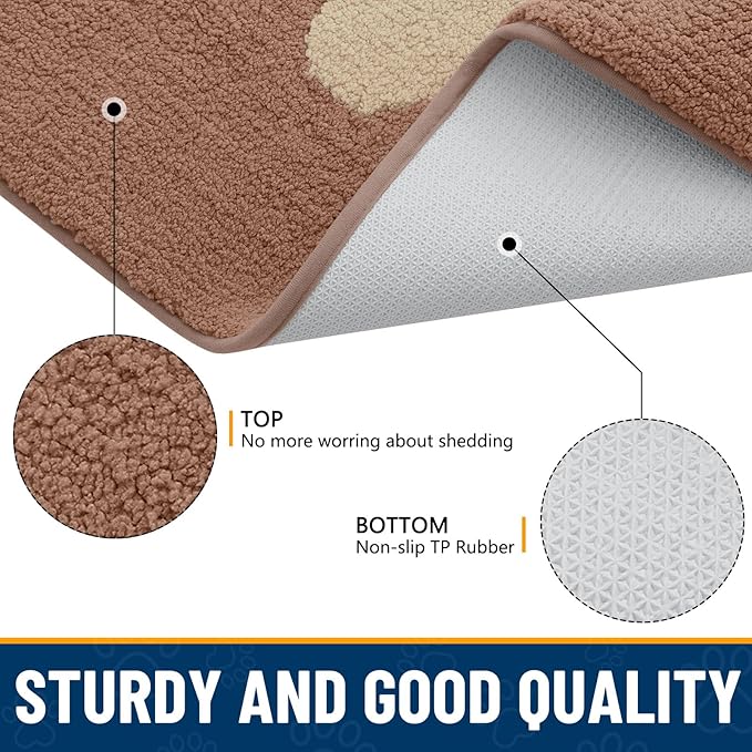 Smiry Dog Door Mat for Muddy Paws, Absorbs Moisture and Dirt, Low-Profile Entryway Mat with Non-Slip Backing, Entry Indoor Outdoor Doormat for Inside Floor (30x20 Inches, Camel, Paw) - Image 6